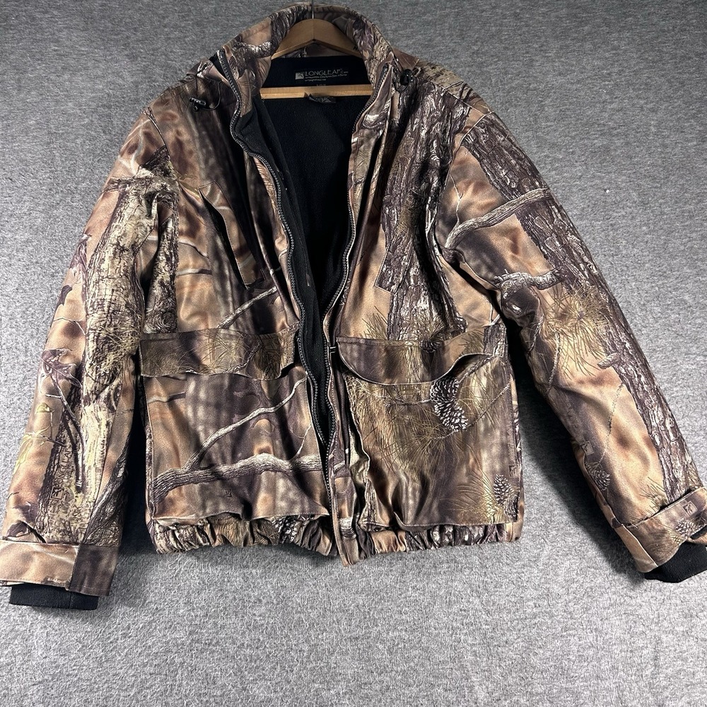 Mens Longleaf Camo Lined Hoodie Jacket Hunting Outdoors Size L Pockets No Zipper